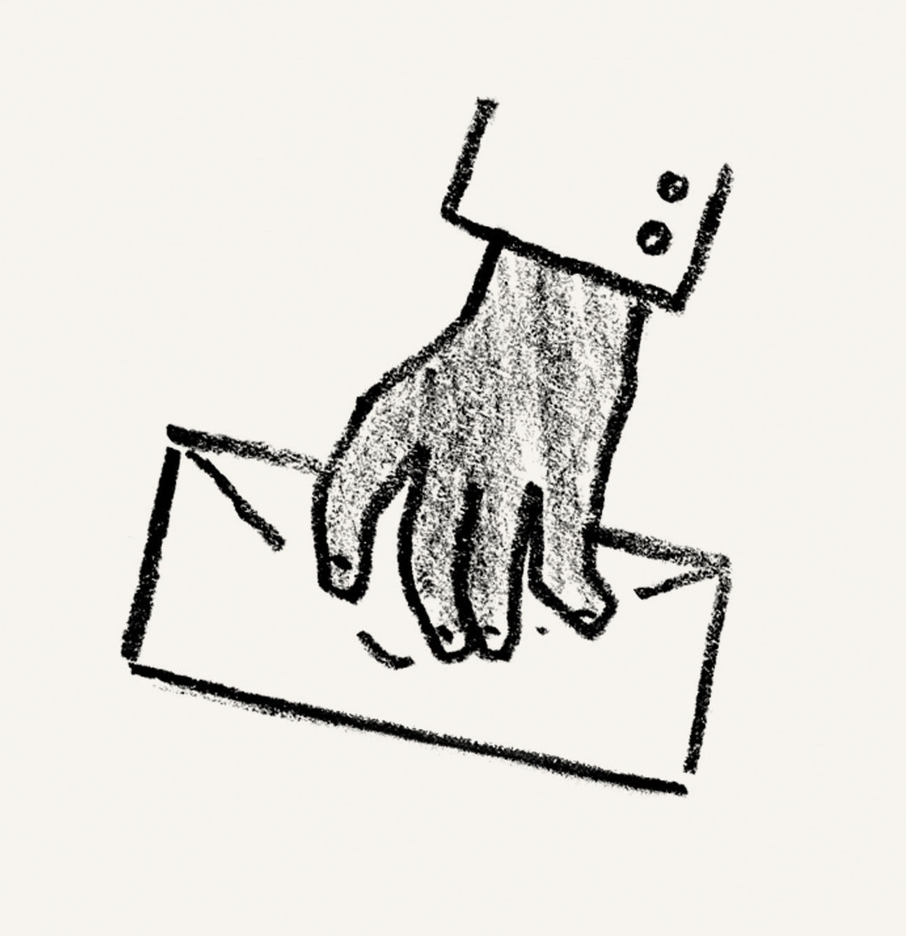 Illustration of dark-skinned hand holding letter.