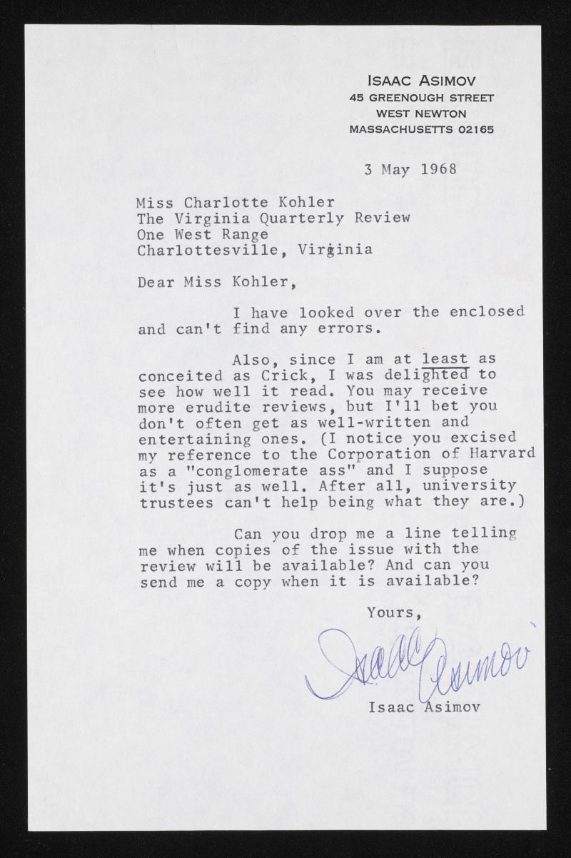 Asimov Correspondence 1968