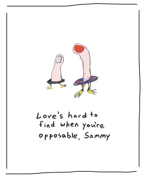 Two thumb comic but one nail is glitter and the other is red