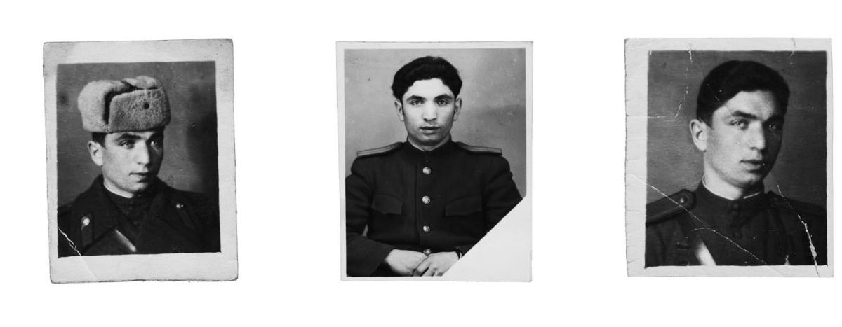 Triptych of Grigoriy Lipkin’s military passport photos from World War II.